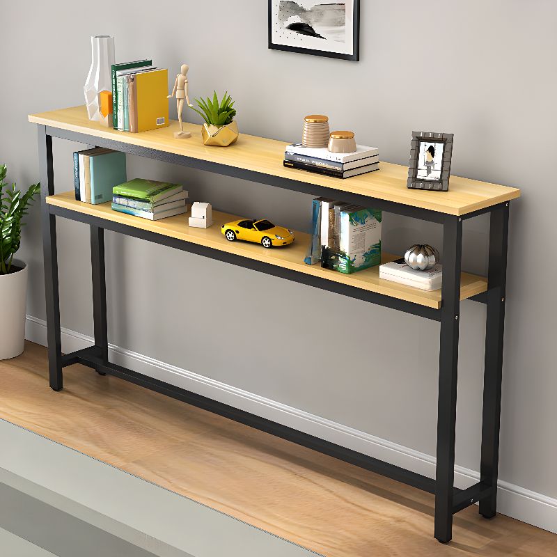 Simplistic Pub Table with Composite Wood Top, Trestle Base, Smoke/White/Natural Finish Rectangle, and Foot Pedestal