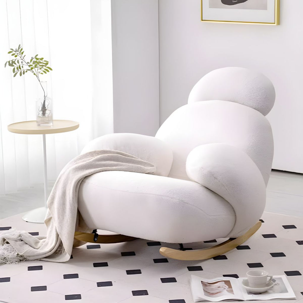 Modern Upholstered Rocking Chair - Natural Wood Legs, Round Arms, and Luxurious Foam Cushion