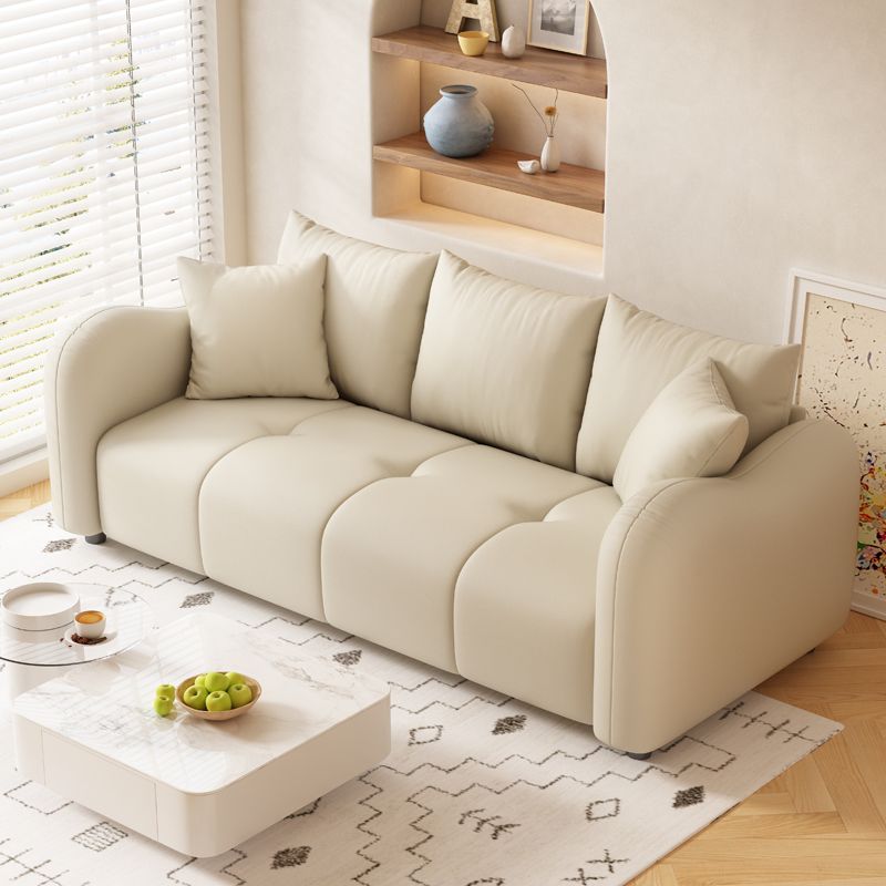 Modern Solid Color Scratch-defiant Sofa Couch in Pu with Grey/Coffee/Ivory Upholstery, 4-seater/3-seater, and 2 Pillows