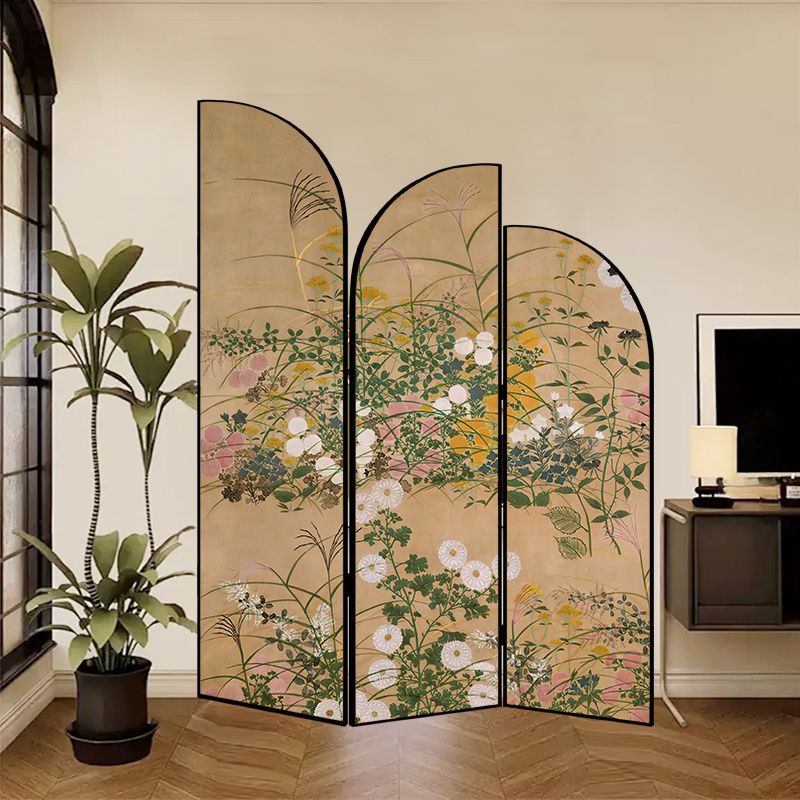 Indoor Opaque Folding Temporary Wall Panels with Natural Wood Frame, 3 Panels, Double Sided Print, Self-supporting
