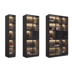 Flooring Confined Self-supporting Accent Cabinet in Wood with Glass Door, Locker, 5 Shelves and Culinary Equipment Storage for Drawing Room in a Modish Style