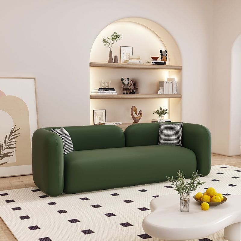 Contemporary Modern Solid Color Stain Resistant Standard Sofa/Loveseat in Pu Leather with Gray/Cerulean/Off-White Upholstery, Seats 4/3/2-seater, and 2 Pillows