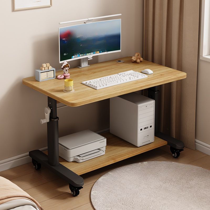 T-Shape Base Unattached Crack Resistant Manually Controlled Dove Grey/Chalk/Brown Office Computer Desk with 1 Exterior Shelf, Wheels / Casters and Lockable Brakes