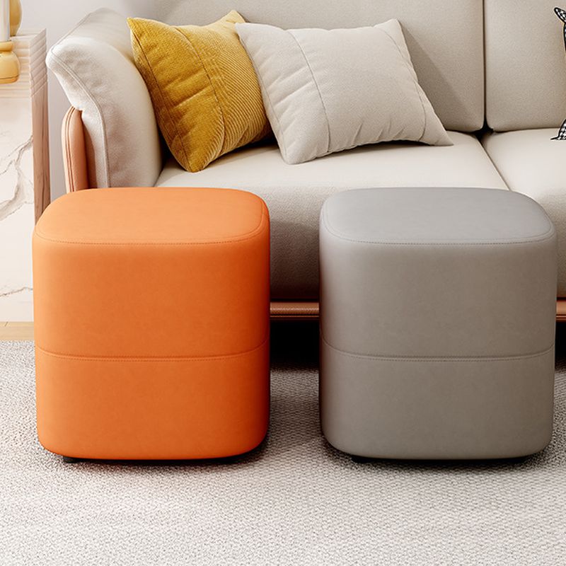 Trendy Square Solid Color Standard Ottoman with Leatherette Upholstery in Chalk/Sage/Caramel