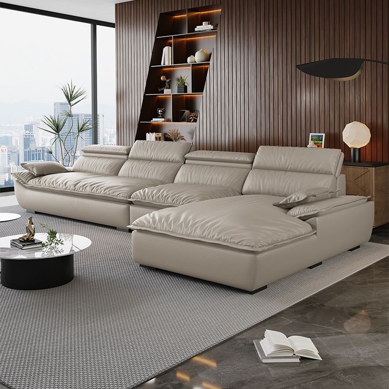 L-Shape Leather Sofa Recliner in White/Espresso/Beige with Right Hand Facing Orientation