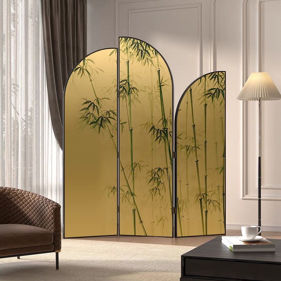 Minimalist Opaque Natural Wood Fold-up Screen Divider with 3 Panels, Double Sided Print, and Independent Design