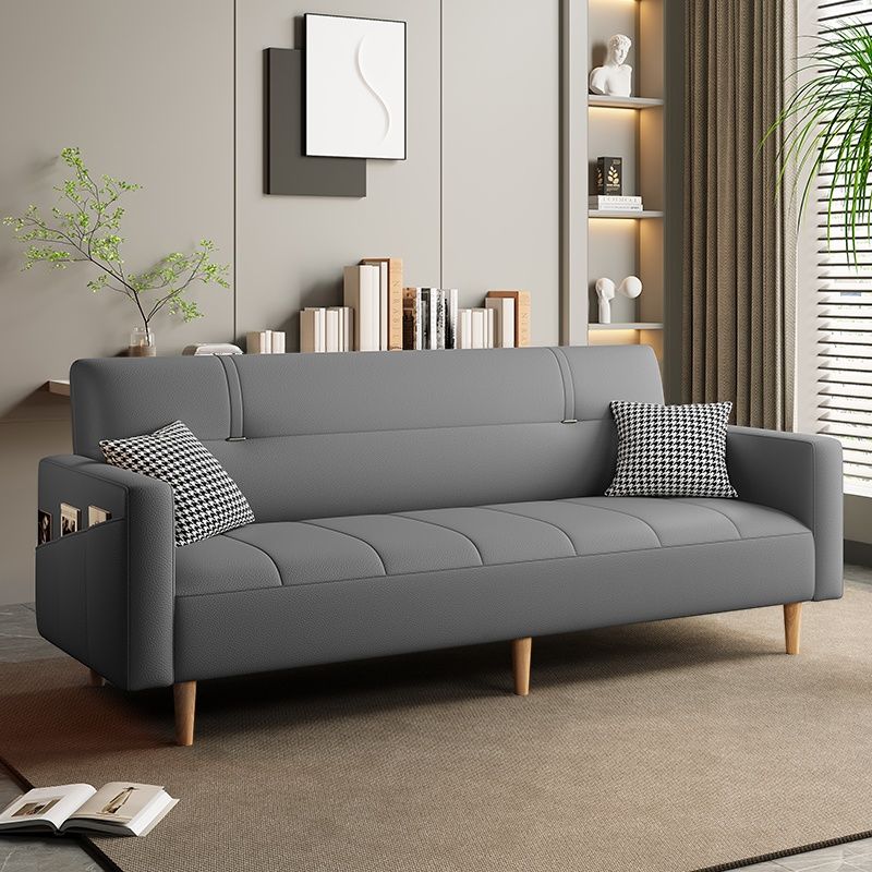 Synthetic Leather Convertible Sofa in Grey/Light Blue/Light Green with Arm