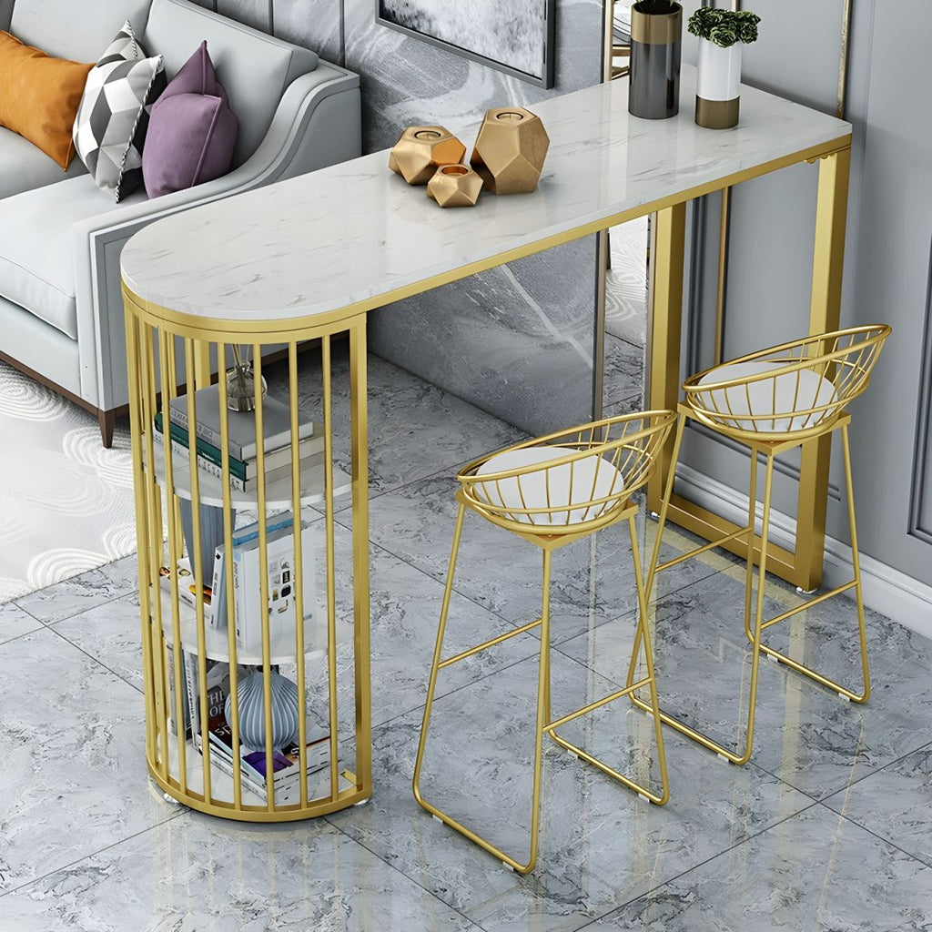 Glam 2-Person Bar Set with Upholstered Gold Chairs, Backrest, and Footrest