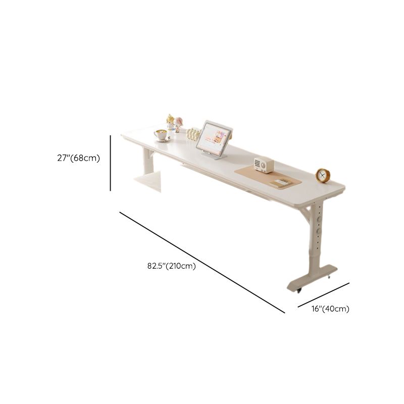 Adjustable Height Moisture Resistant T-Shape Desk with Manual Height Adjustment in Chalk, Self-Supporting with Wheels and Lockable Brakes