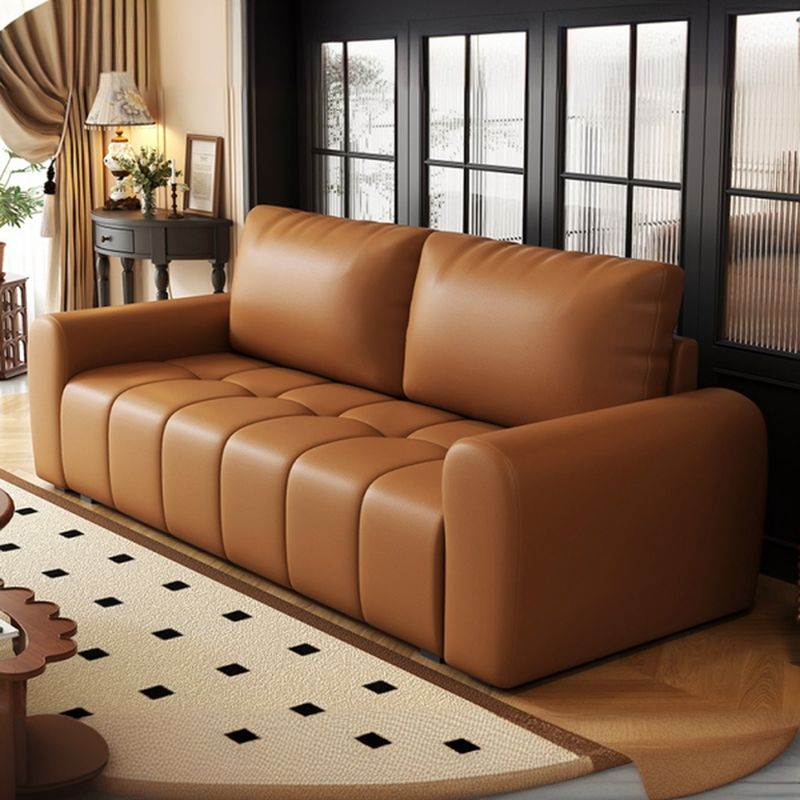 Drawing Room Standard Sofa in Pu Leather/Flannel with Dark Gray/Light Brown/Off-White Upholstery and Armrest