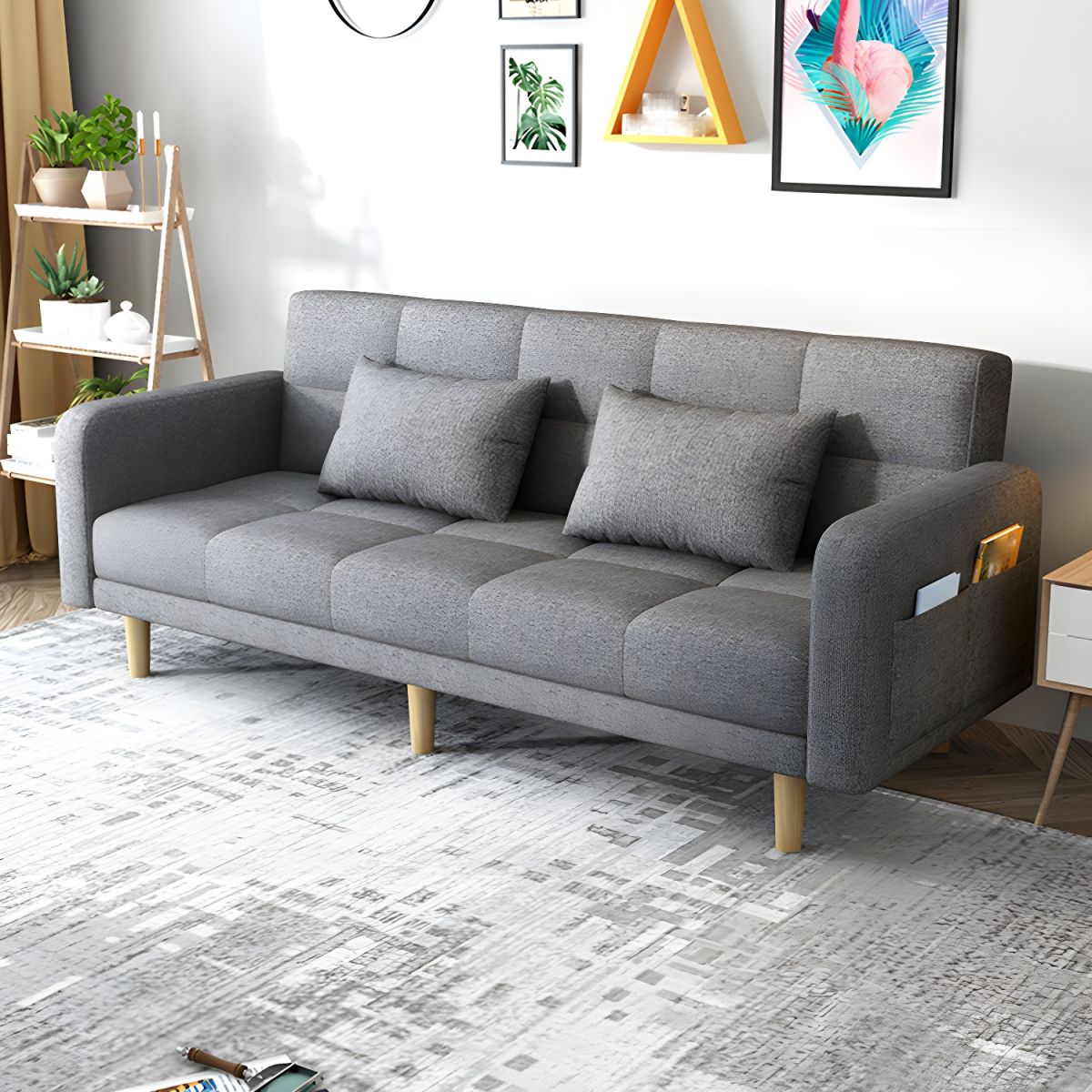 Modern Linen Tufted Sofa Bed 31"H Convertible Sofa with Square Arm