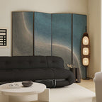 Screen Divider in Storm Gray with Opaque Light Filtration, Fold-up Metal Frame, 3/4 Panels, Double Sided Print, and Independent Design