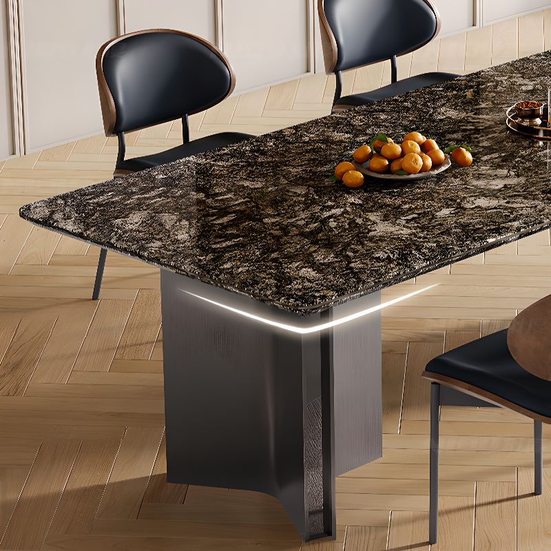 Casual Marble Dining Table with Fixed Table in Ink, Scratch-shielded for 6-person Seat/4 People/8 People, Marble Top Material Combination