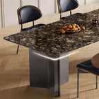 Casual Marble Dining Table with Fixed Table in Ink, Scratch-shielded for 6-person Seat/4 People/8 People, Marble Top Material Combination