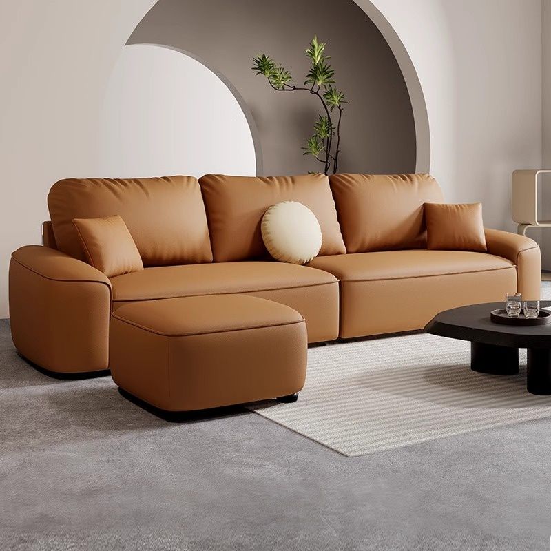 Modish Solid Color Scratch-durable Standard Sofa in Light Gray/Light Brown with 3 Pillows, Seats 3/2-seater