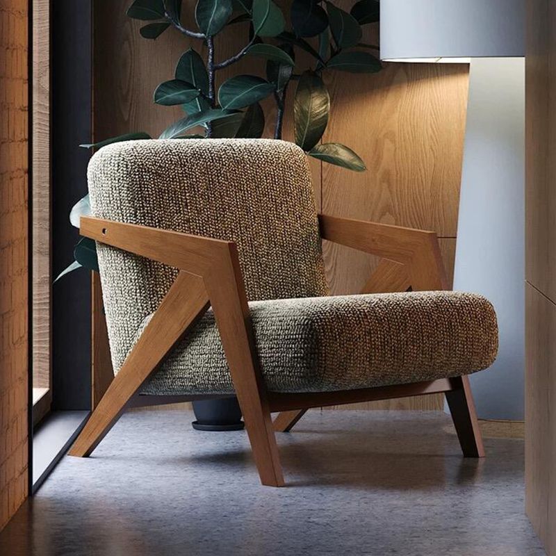 Simplistic Solid Color Arm Chair with Sewn Pillow Back in Light Gray and Arms