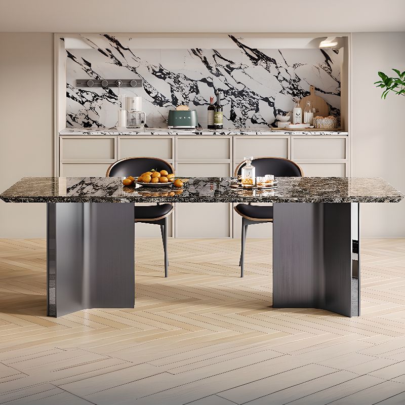 Casual Marble Dining Table with Fixed Table in Ink, Scratch-shielded for 6-person Seat/4 People/8 People, Marble Top Material Combination
