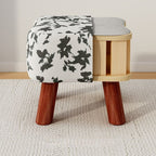 Trendy Flower Pattern Standard Ottoman with Multicolor Upholstery, Timber Frame, and Button-tufted Design