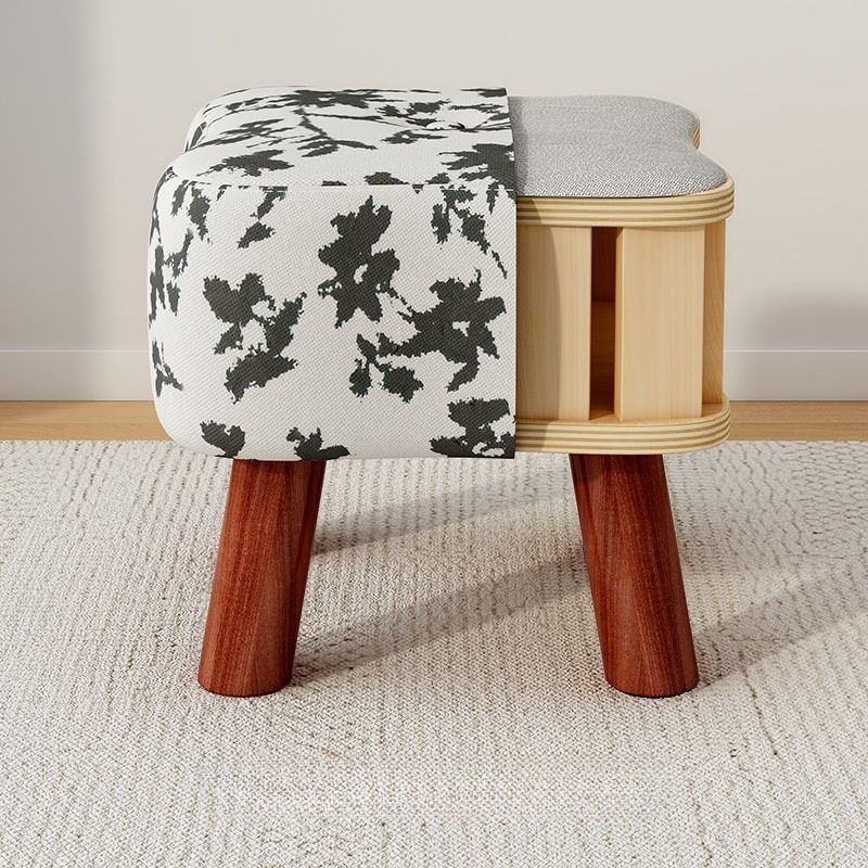 Trendy Flower Pattern Standard Ottoman with Multicolor Upholstery, Timber Frame, and Button-tufted Design