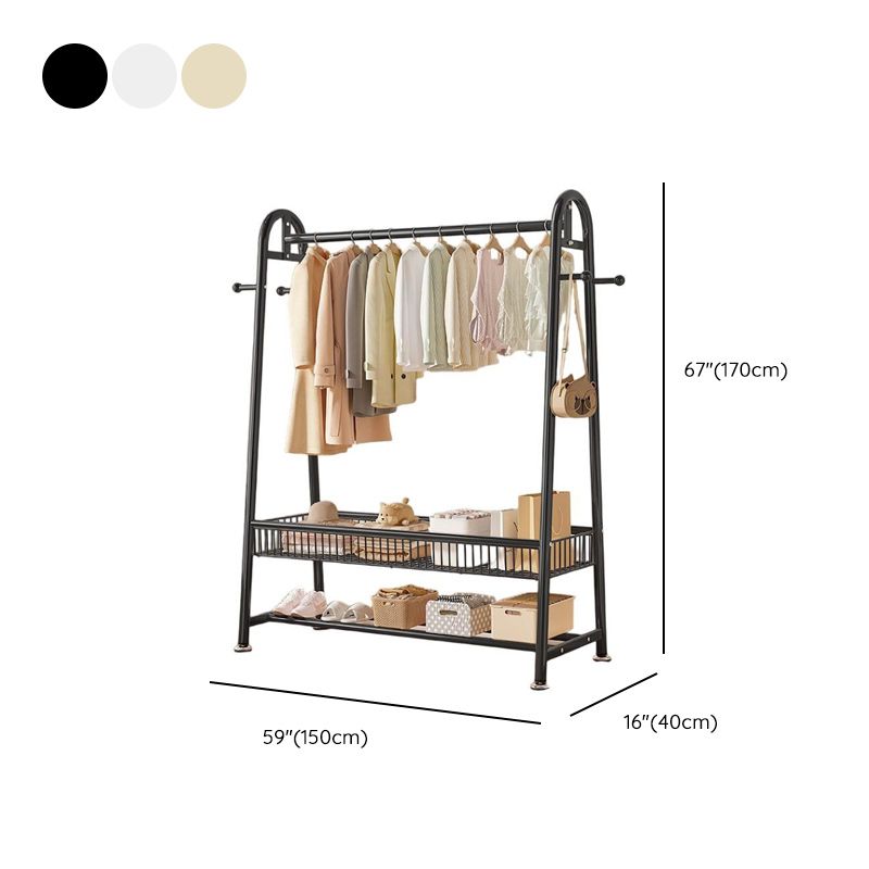 Contemporary/Art Deco Coat Rack with Receptacle Storage, 2 Shelves, Alloy Frame, Metal Hook, and Shoe Storage