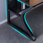 Chalk/Black Rectangular Steel Table with Scratch Resistant Surface, Shelves, and Toboggan Base, Includes Cable Management