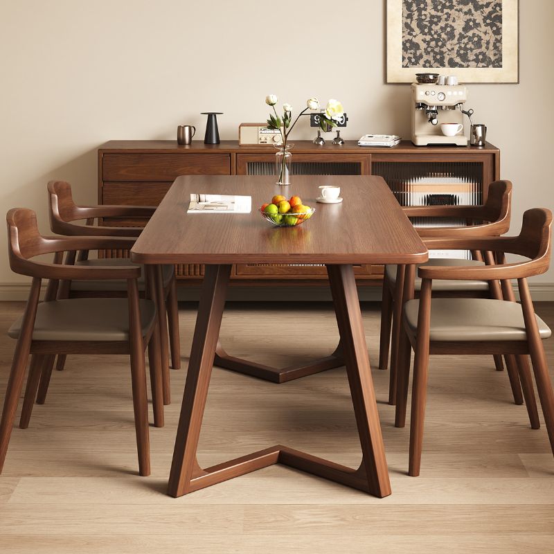 Contemporary Sepia Sled Base Solid Wood Kitchen & Dining Table with Fixed Table Mechanism, Waterproof for 6-person Seating