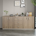Caramel Trendy Manufactured Wood Supplies Cabinet with Shelves, Locker, Locking Door, and 2-Wide/5-Wide/4-Wide Compartments