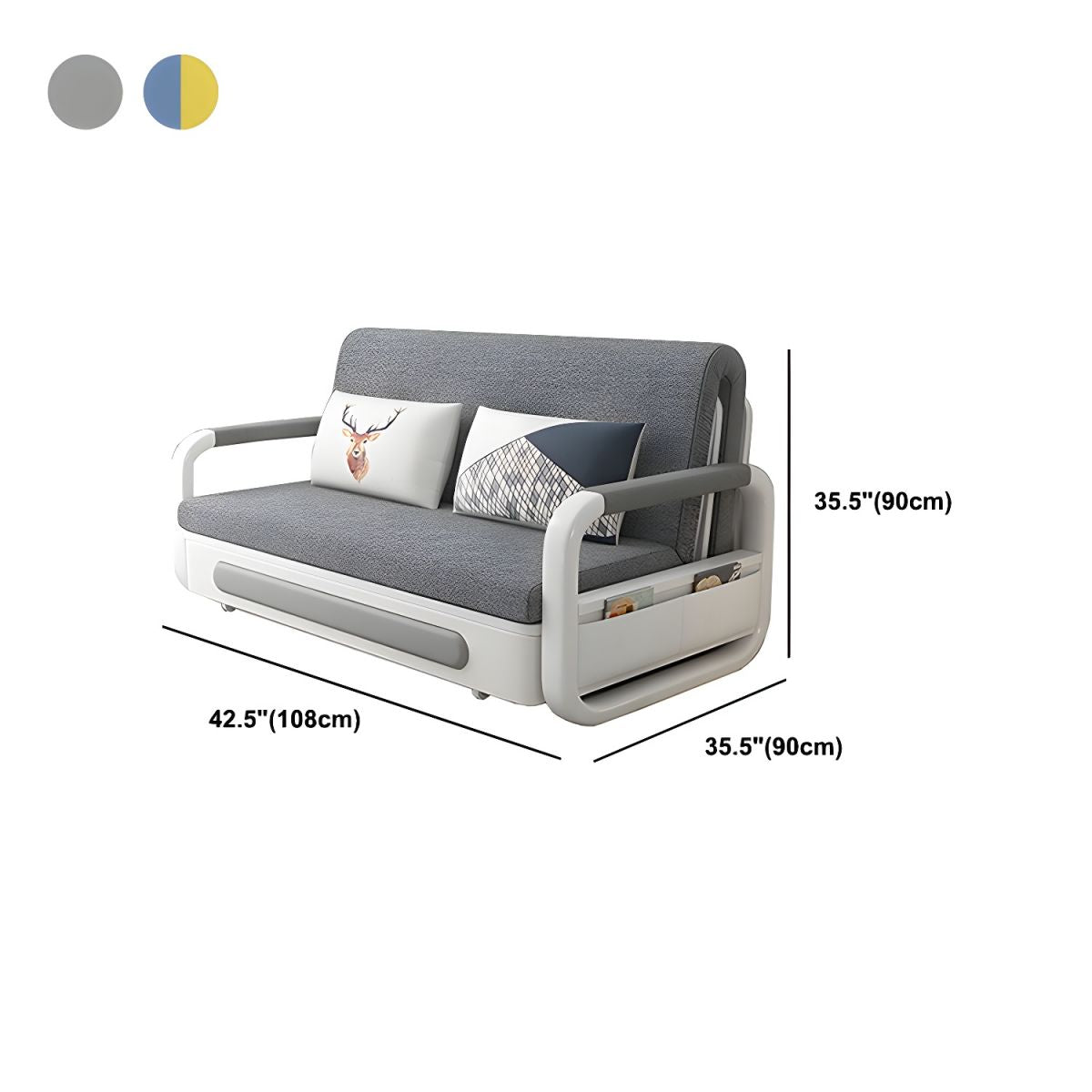 Washable Linen Square Arm Sofa Bed Standard Foldable Sofa for Living Room