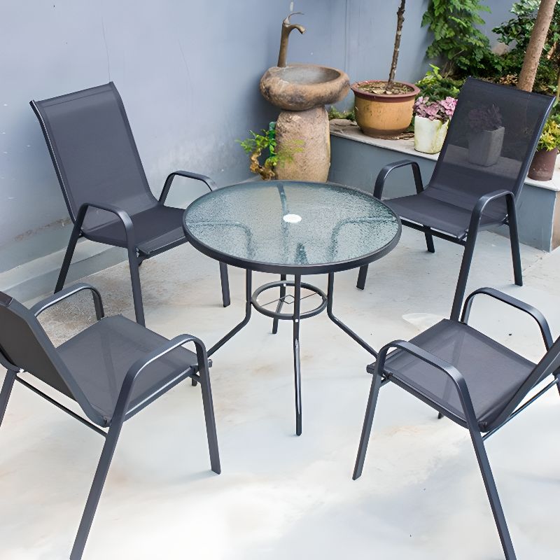 Trendy Outdoor Use Clear Glass Table with Legs for 2-person Seating, Scratch-proofed Tempered Glass Top