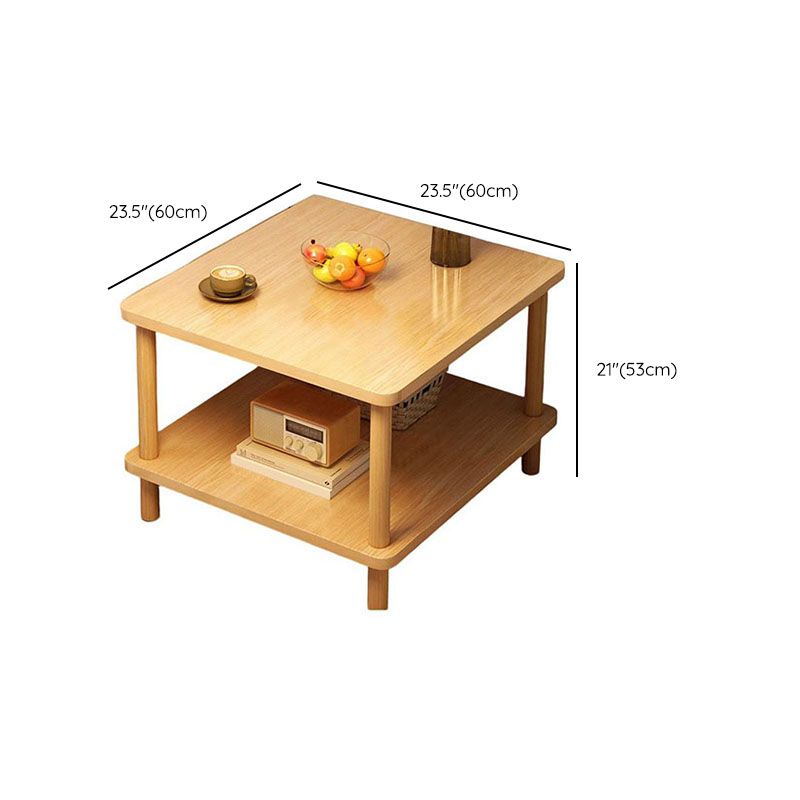Contemporary Chairside Table Only with Engineered Wood Top, 4 Legs, Chalk/Caramel/Unfinished Color, Rectangle/Square Shape, and Shelf