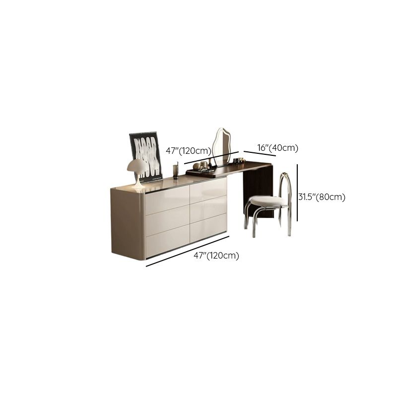 Modish Large Vanity Set with Reclaimed Wood Table Top, White Chair, Light Up Mirror, and 6 Drawers