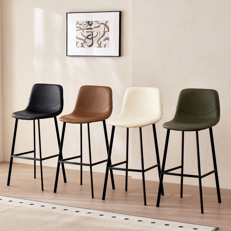 Casual Rawhide Bar Stools in Midnight Black/Jade Green/Cream with Back and Pail Seat, Featuring Leg Rest