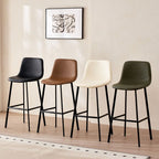 Casual Rawhide Bar Stools in Midnight Black/Jade Green/Cream with Back and Pail Seat, Featuring Leg Rest