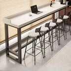 Simplistic Pub Table with Natural Wood Trestle Base in White/Auburn/Natural Finish, Rectangular with Foot Pedestal