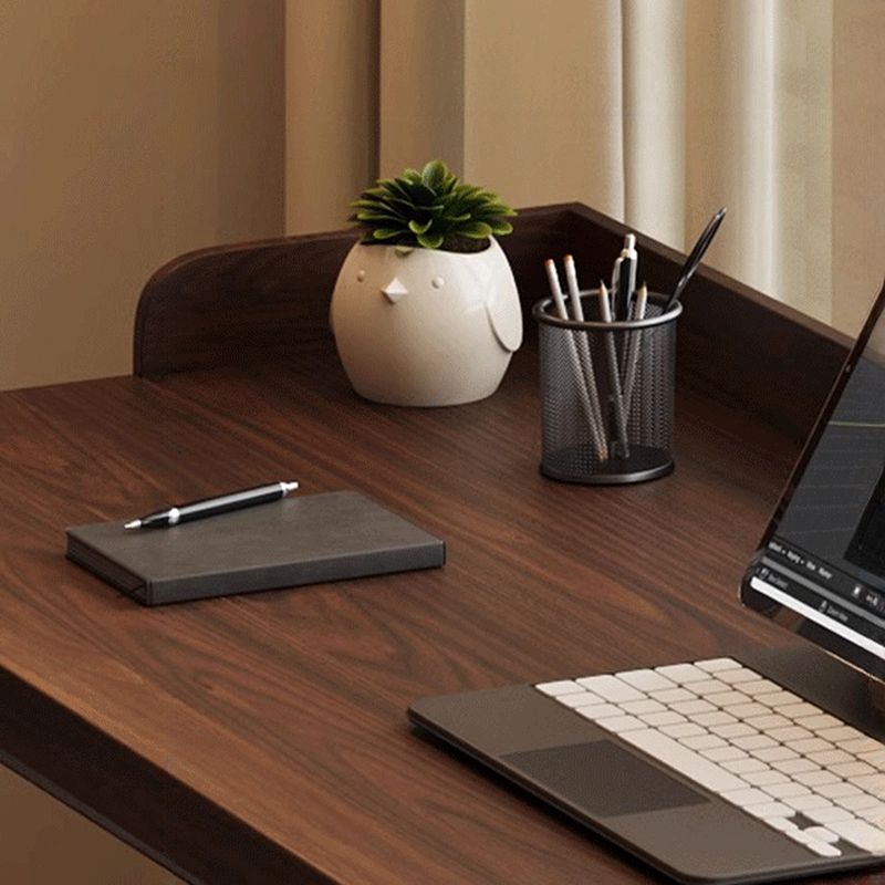 Casual Writing Desk with Easy Assembly, Scratch-proof Sleigh Base in Sepia Pine Wood with Baffle