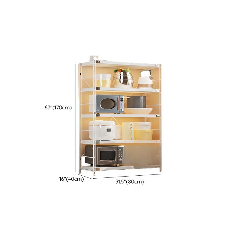 White Contemporary Standard Baker's Rack with Wire Frame and Manufactured Wood Shelves for Kitchen Appliance Storage