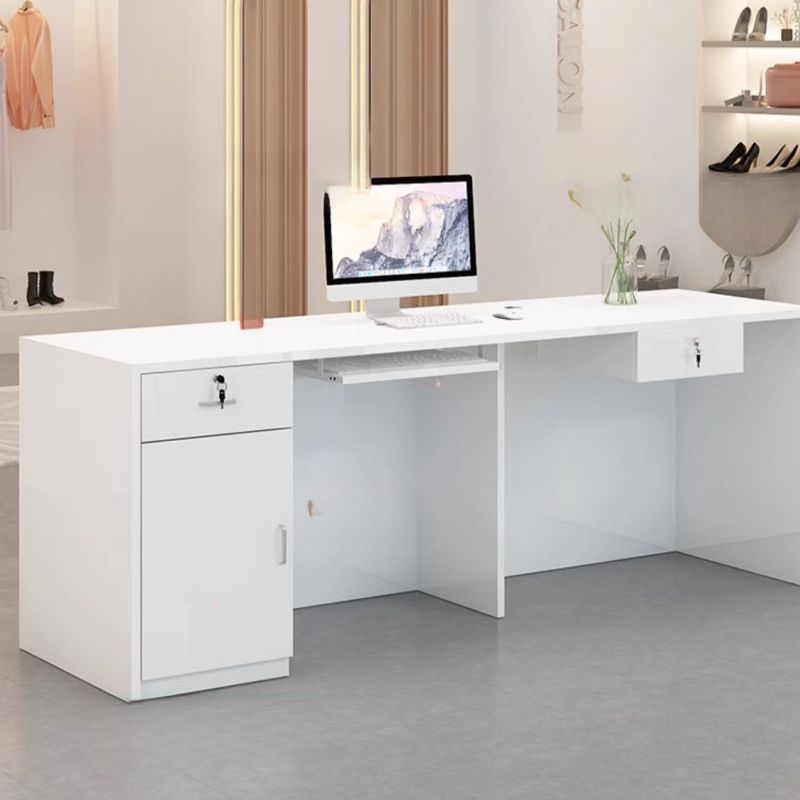 Lime Green/Natural Color/Beige Manufactured Wood Top Rectangle Reception Desk with Hutch, Keyboard Tray, Cable Management, and Filing Cabinet