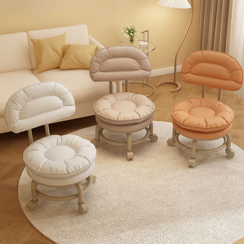 Trendy Circular Solid Color Standard Ottoman in Leatherette with Black/Dove Grey/Tan Upholstery and Rollers