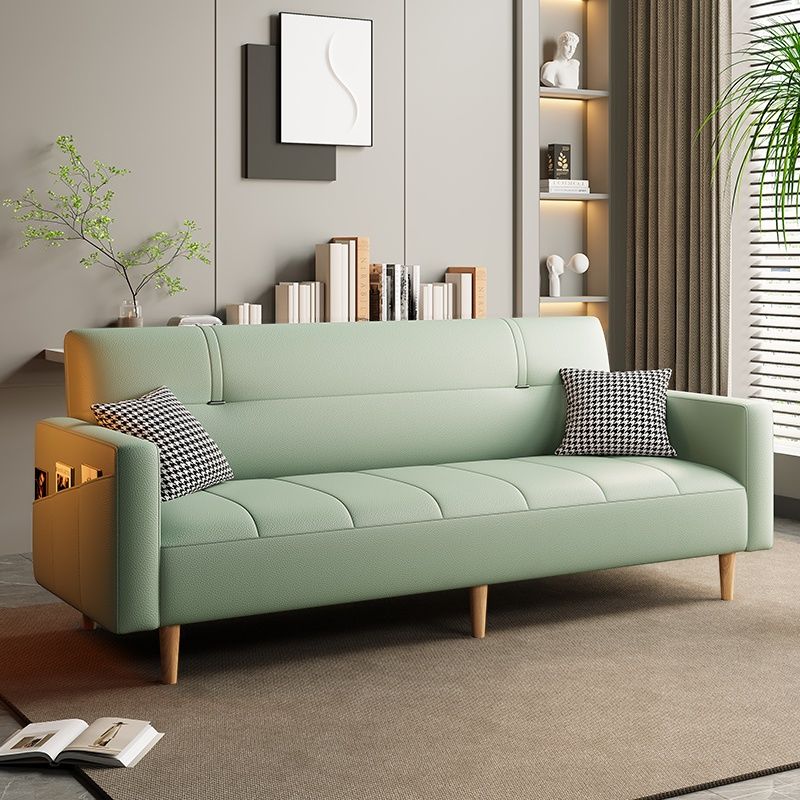 Synthetic Leather Convertible Sofa in Grey/Light Blue/Light Green with Arm