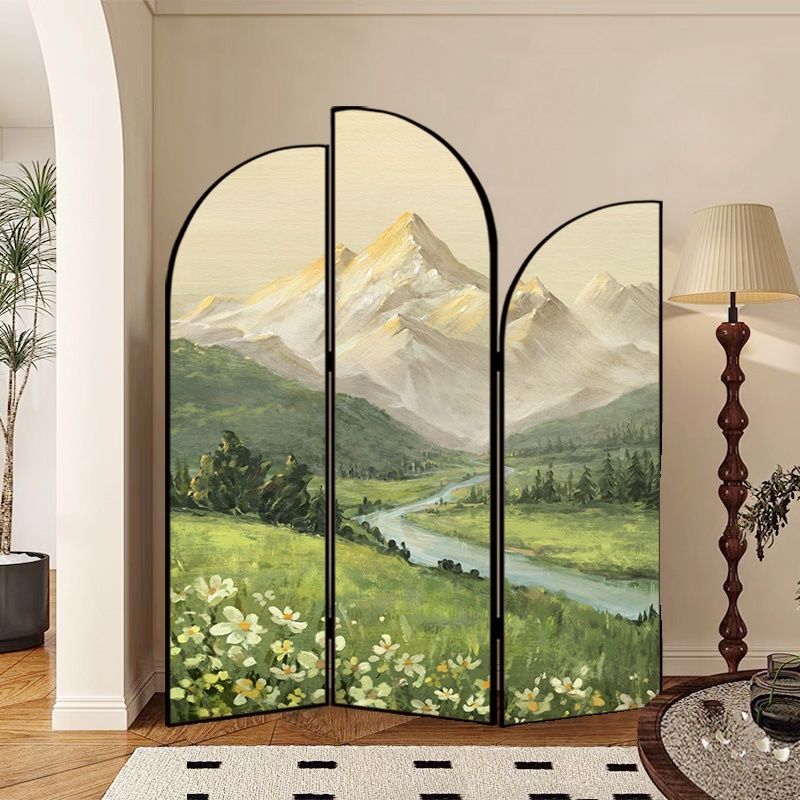 Screen Divider Minimalist Indoor Opaque Fold-up with 3 Panels, Flaxen Material, and Independent Design