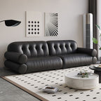 Modish Solid Color Stain Resistant Standard Sofa in Midnight Black/White/Light Brown, Seats 3/2-seater with 2 Pillows