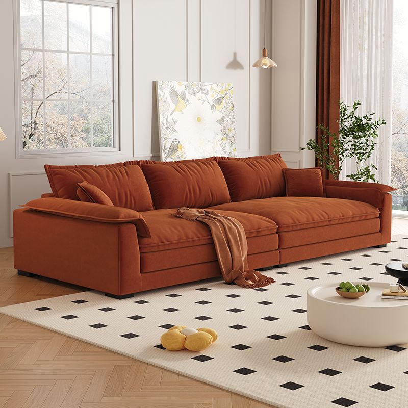 Contemporary Modern Solid Color Scratch-durable Sofa in Midnight Black/Gray/Mocha Flannel, Seats 4/5 with 2 Pillows