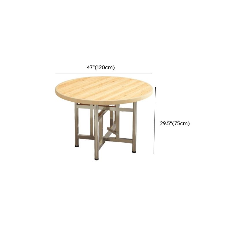 Simple Circular-shaped Dining Table with a Wooden Tabletop, Foldable Design in Unfinished Color
