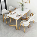 Glamorous Rectangular Dining Table with White Wooden Tabletop and Fixed Table