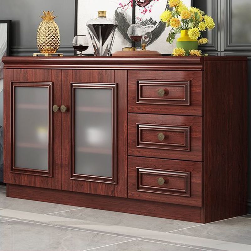 Modern Simple Style Kitchen Storage with 5 Drawers, Standard/Narrow Timber Countertop, 1 Shelf, Glass Doors, and Wine Display