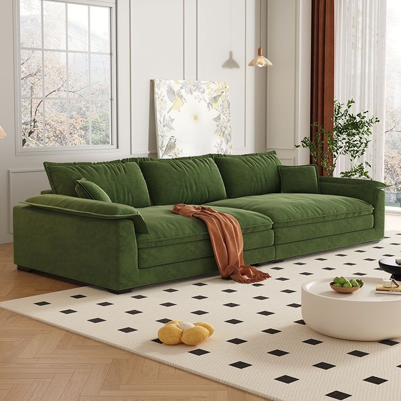 Contemporary Modern Solid Color Scratch-durable Sofa in Midnight Black/Gray/Mocha Flannel, Seats 4/5 with 2 Pillows