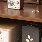 Art Deco Sideboard with 3 Drawers, Narrow Design, 1 Shelf/2 Shelves Larder Storage, Lumber Countertop, and Sliding Doors