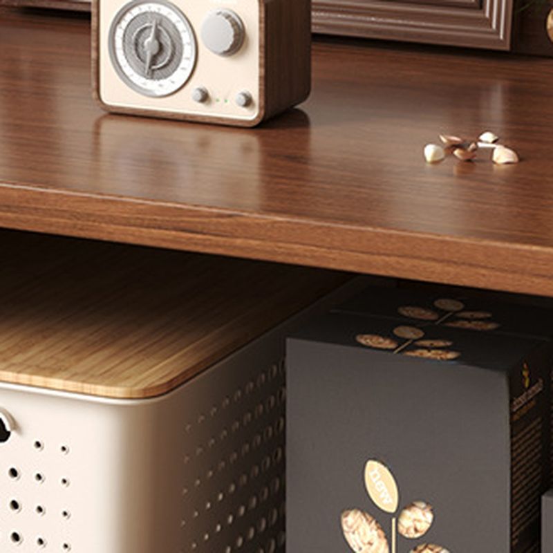 Art Deco Sideboard with 3 Drawers, Narrow Design, 1 Shelf/2 Shelves Larder Storage, Lumber Countertop, and Sliding Doors
