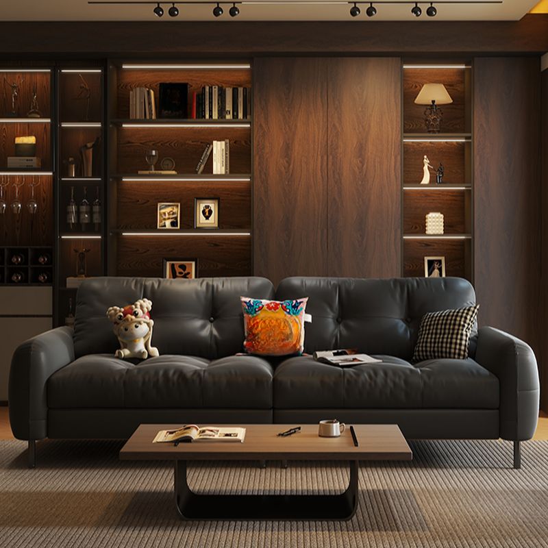 Contemporary Modern Solid Color Stain Resistant Standard Sofa in Gray/Sepia/Amber Color with Arm, Seating Capacity for 3/4-seater