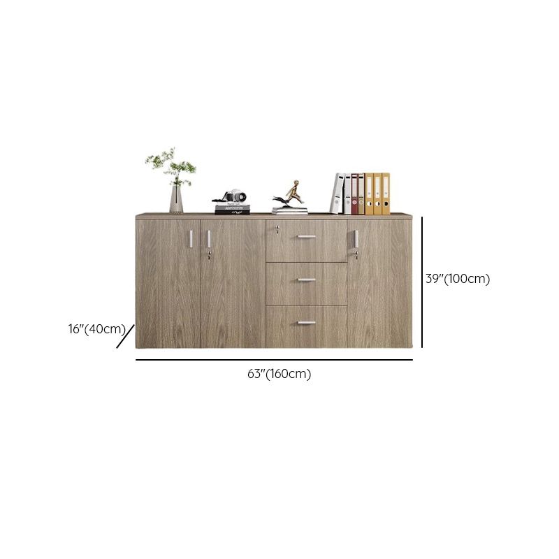 Caramel Trendy Manufactured Wood Supplies Cabinet with Shelves, Locker, Locking Door, and 2-Wide/5-Wide/4-Wide Compartments